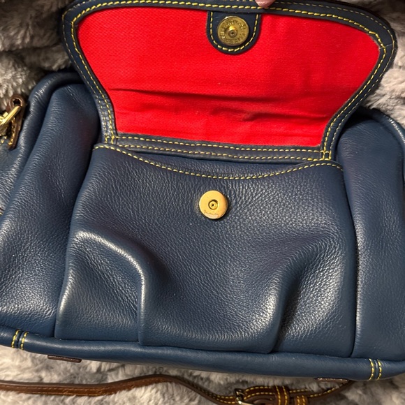 Dooney & Bourke Navy Leather Satchel with Brown Accents - Picture 2 of 5